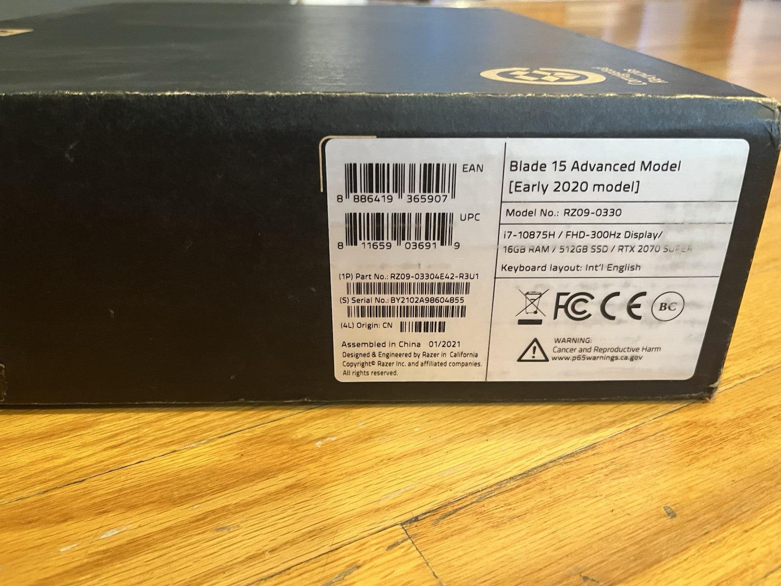 Razer Blade 15 Advanced 2020 Intel Core i7 10th Gen RTX 2070 2TB NVME 32GB RAM