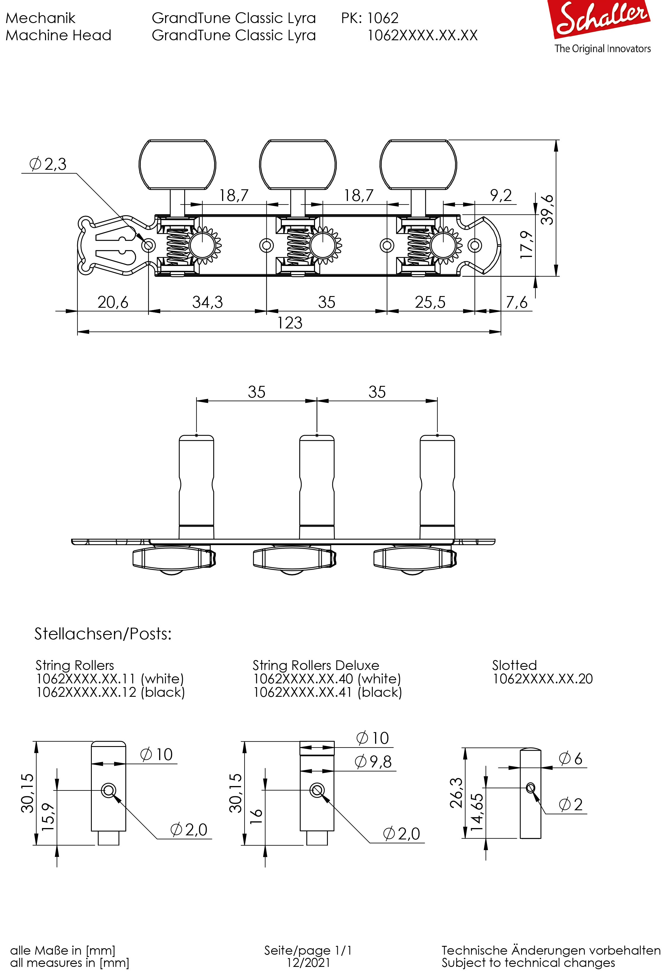 Schaller GrandTune Lyra Tuning Machines - Gold /Snakewood /White - 10620563.66.11